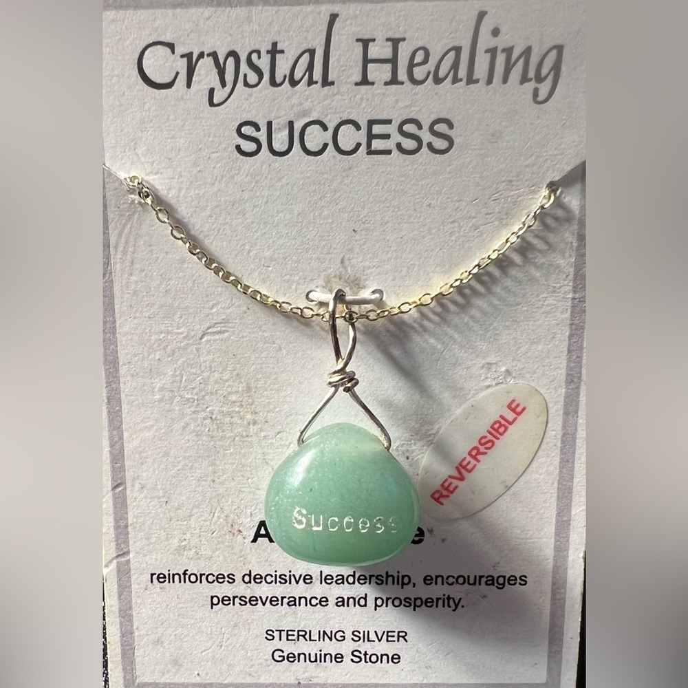 Aventurine Stone Sterling Silver Link Chain Success Luck Healing Necklace NWT
